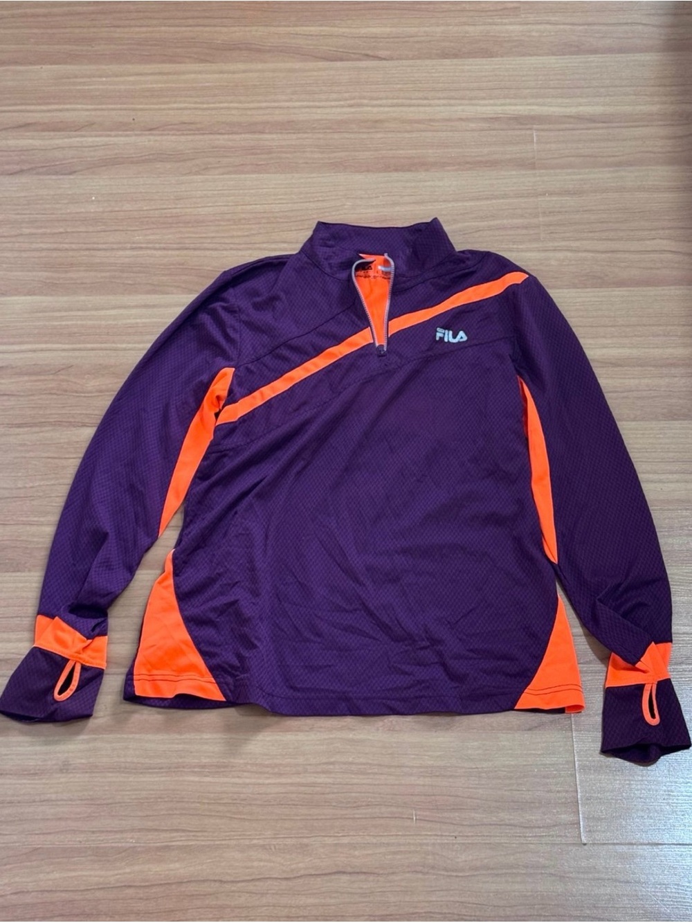 FILA Sport Purple & Orange Quarter Zip Running Top Size L